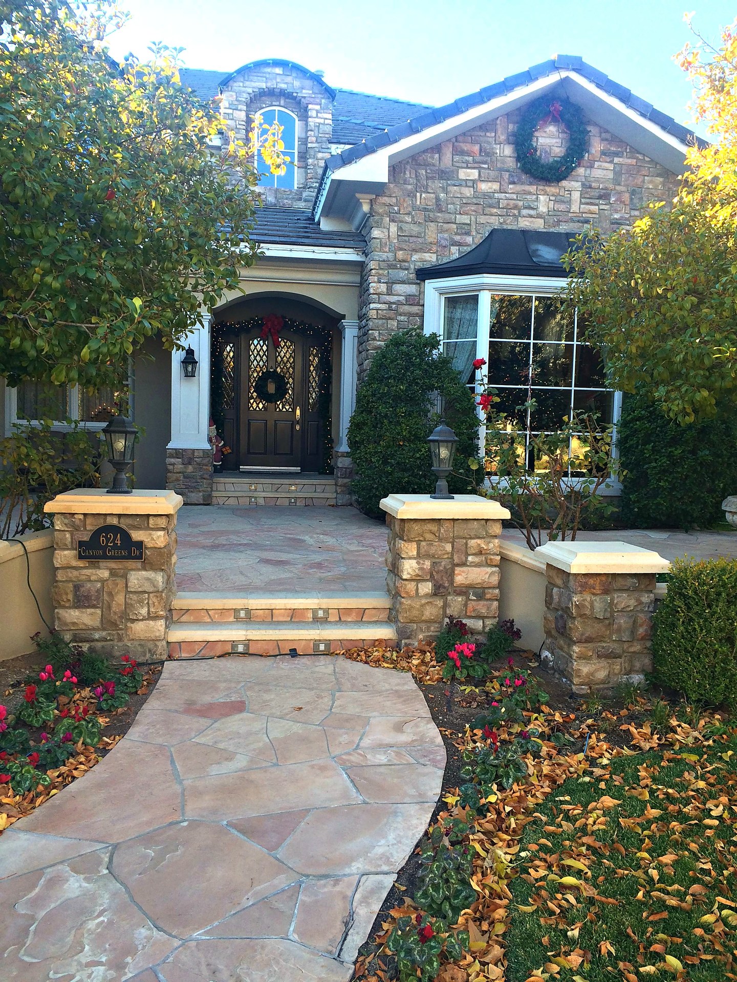 Front door and stonework.
